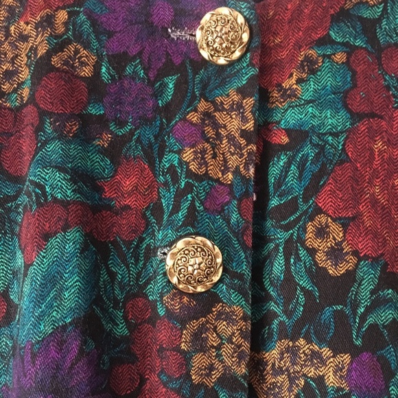 🪴 Vintage Floral Print Herringbone Button Up Top - Picture 6 of 15